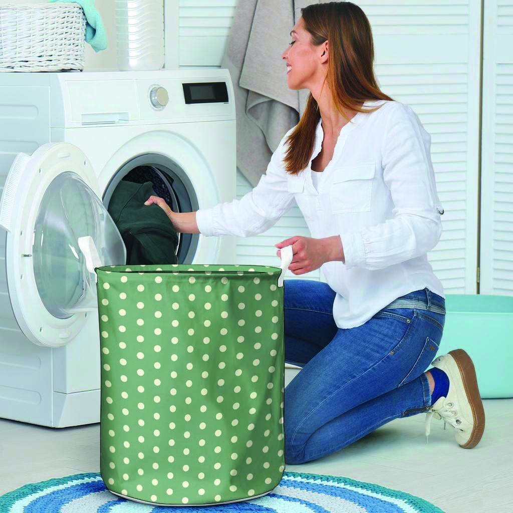 Green Sage Polka Dot Laundry Basket-grizzshop