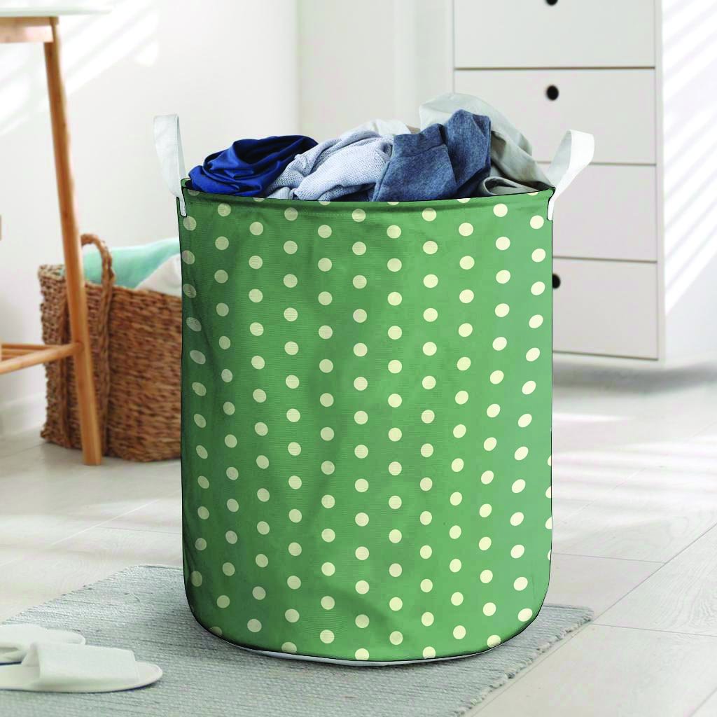 Green Sage Polka Dot Laundry Basket-grizzshop