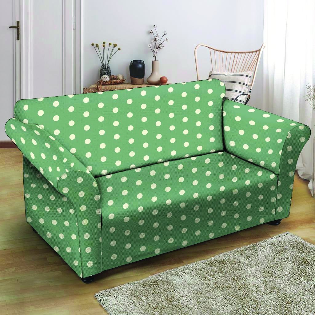 Green Sage Polka Dot Loveseat Cover-grizzshop