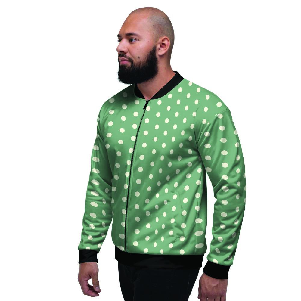 Green Sage Polka Dot Men's Bomber Jacket-grizzshop