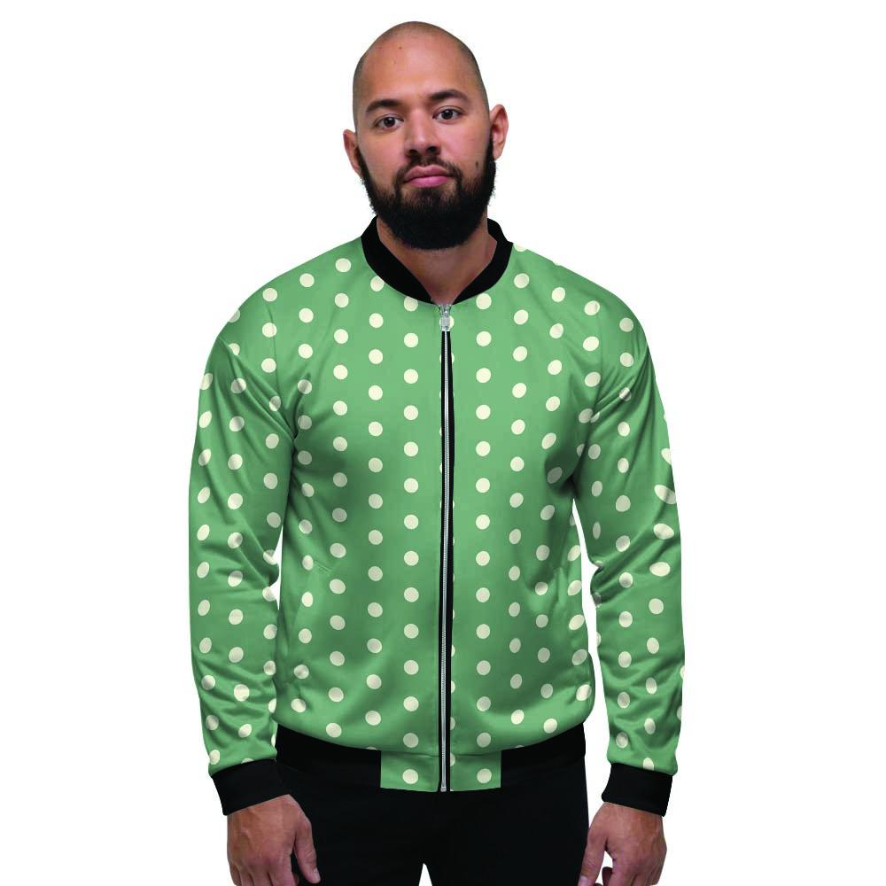 Green Sage Polka Dot Men's Bomber Jacket-grizzshop