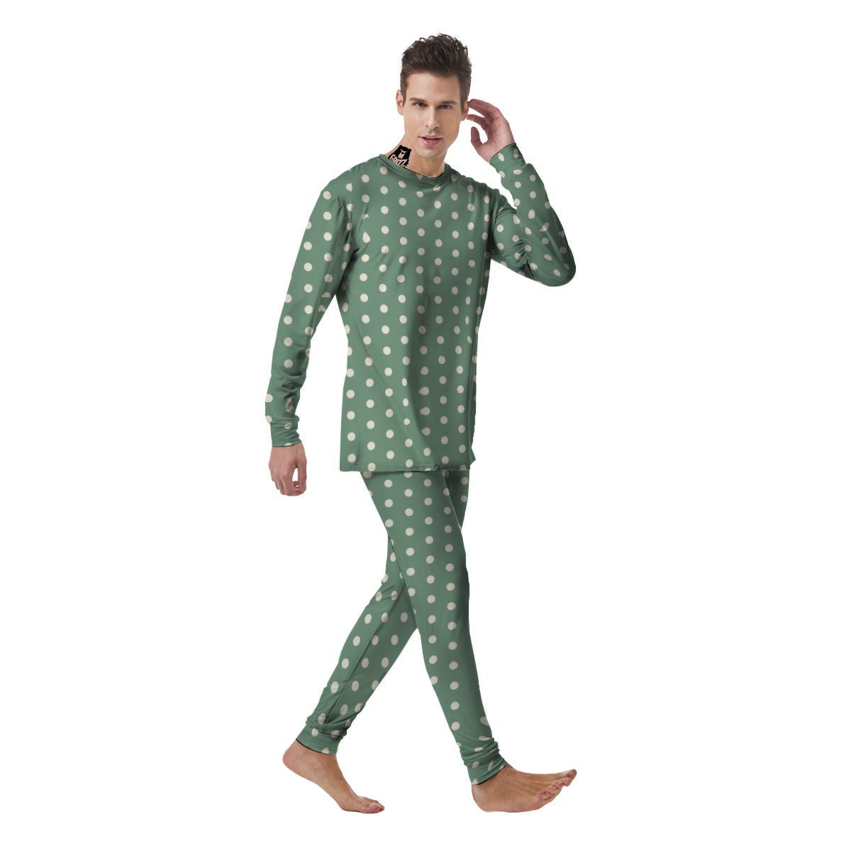 Green Sage Polka Dot Men's Pajamas-grizzshop