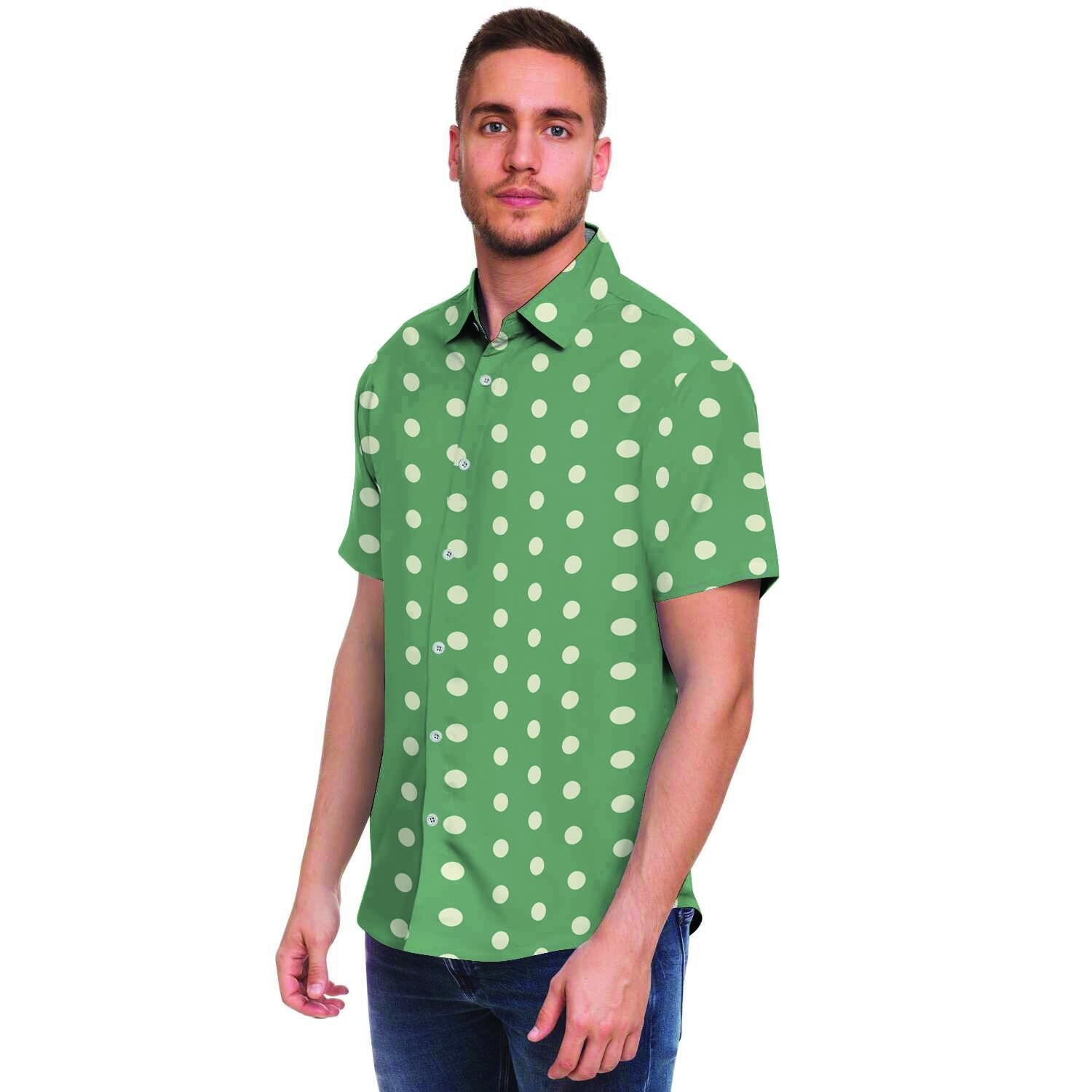 Green Sage Polka Dot Men's Short Sleeve Shirt-grizzshop