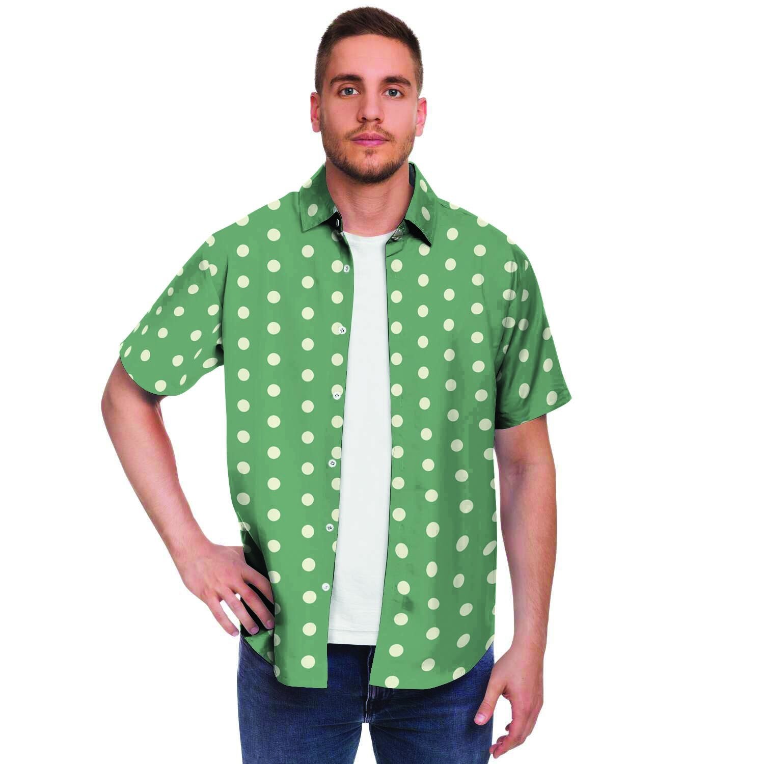 Green Sage Polka Dot Men's Short Sleeve Shirt-grizzshop