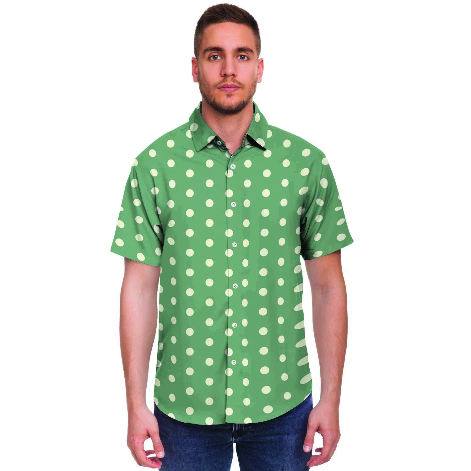 Green Sage Polka Dot Men's Short Sleeve Shirt-grizzshop