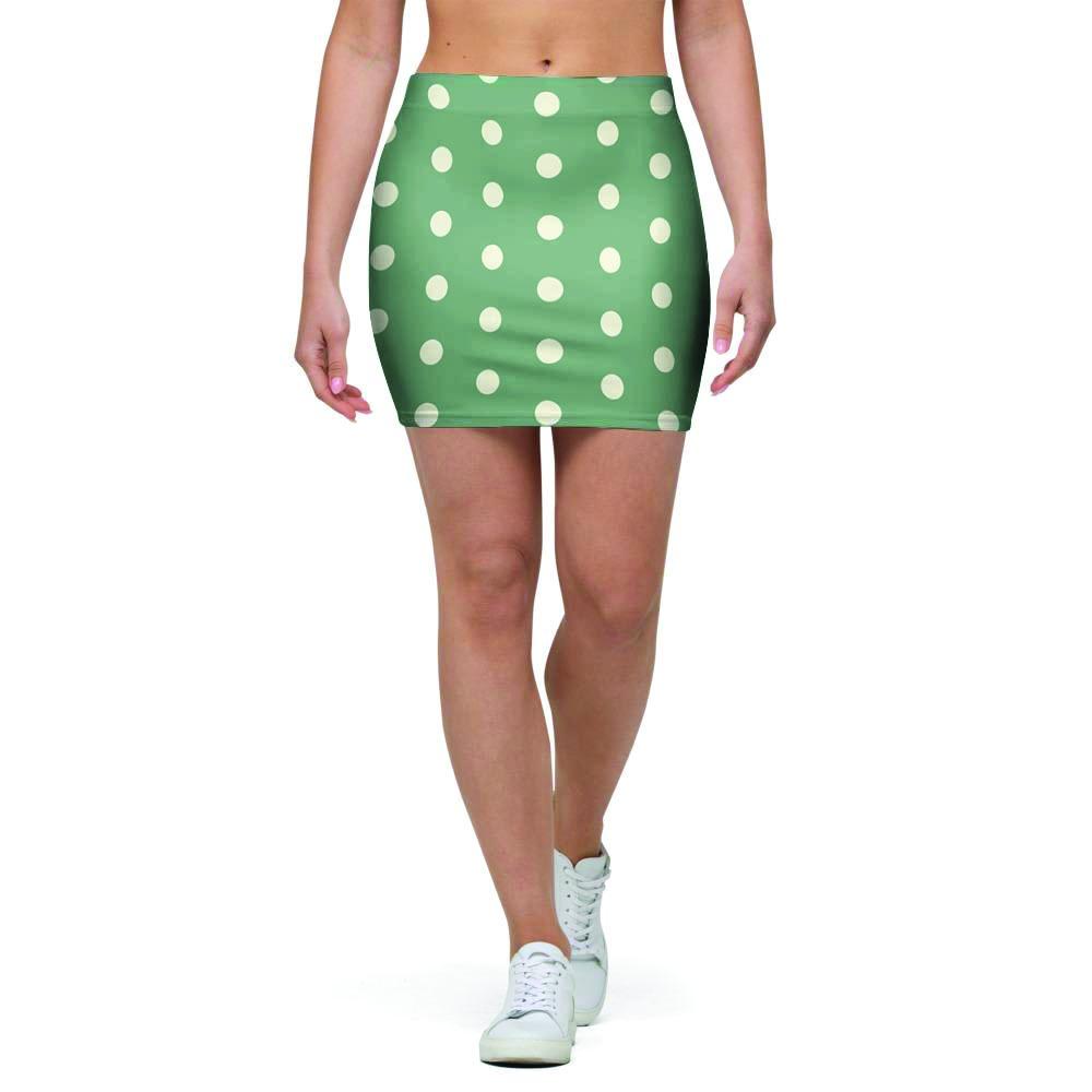 Green Sage Polka Dot Mini Skirt-grizzshop