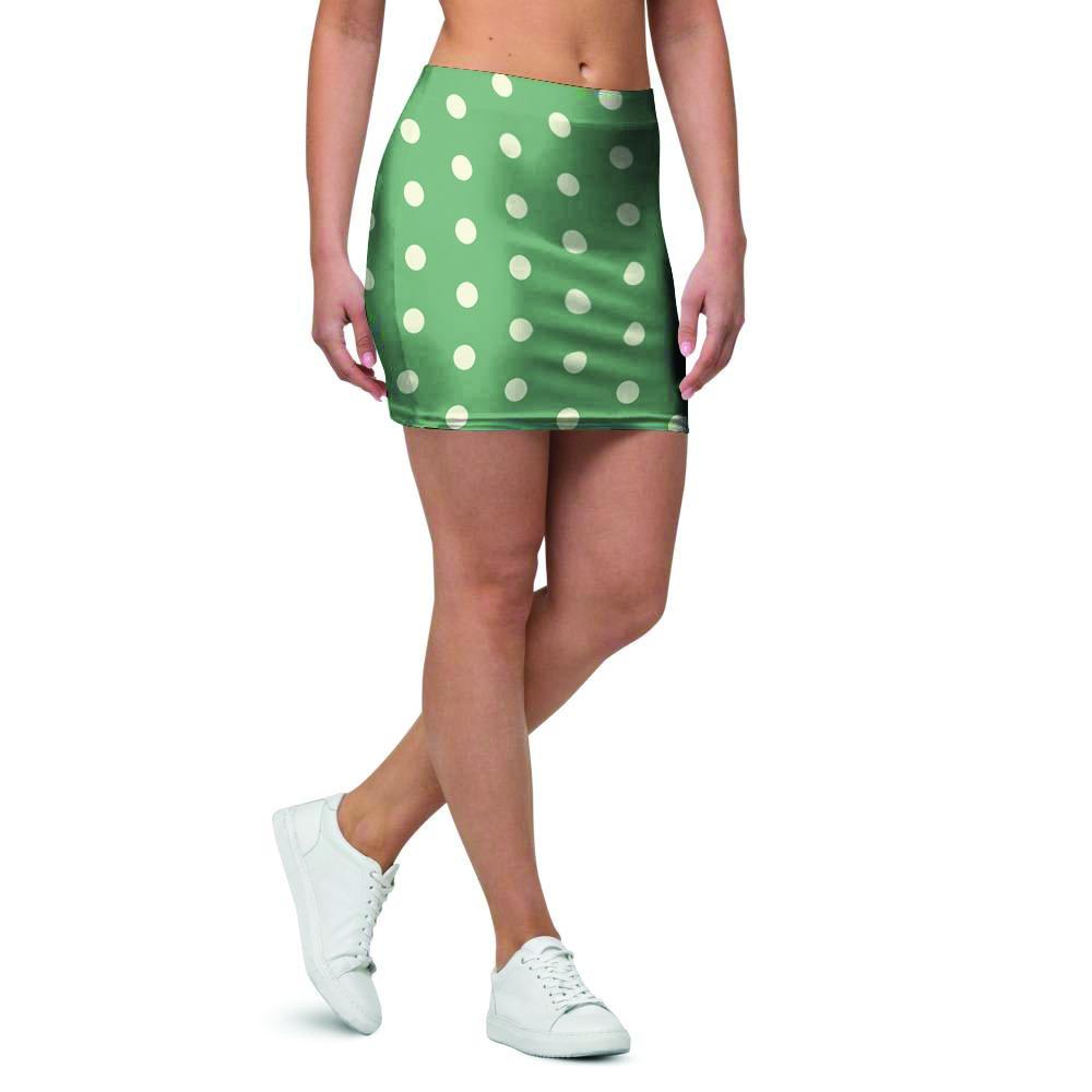 Green Sage Polka Dot Mini Skirt-grizzshop