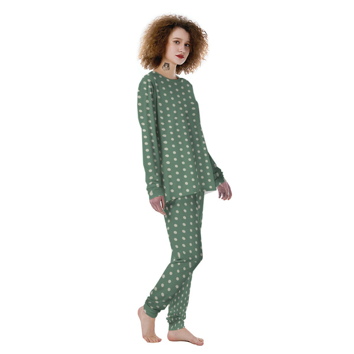 Green Sage Polka Dot Women's Pajamas-grizzshop