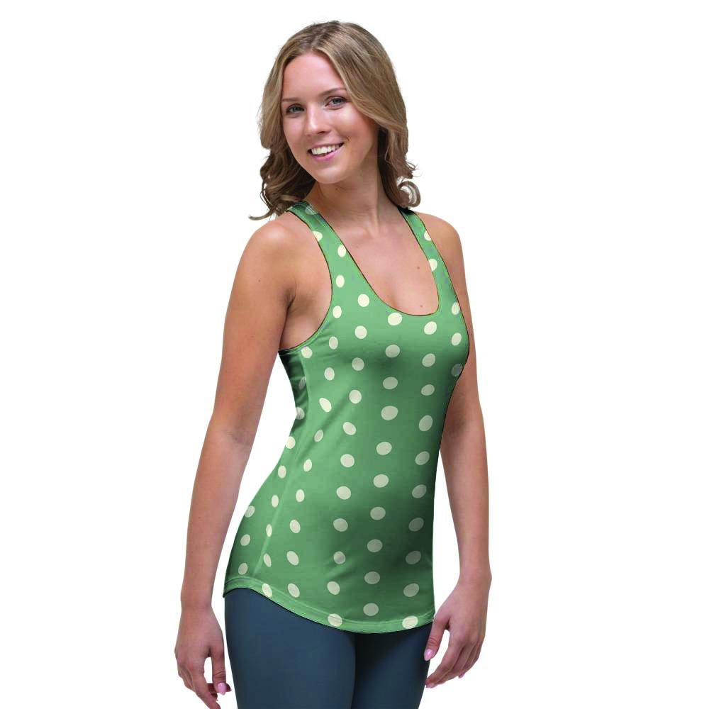 Green Sage Polka Dot Women's Racerback Tank Top-grizzshop