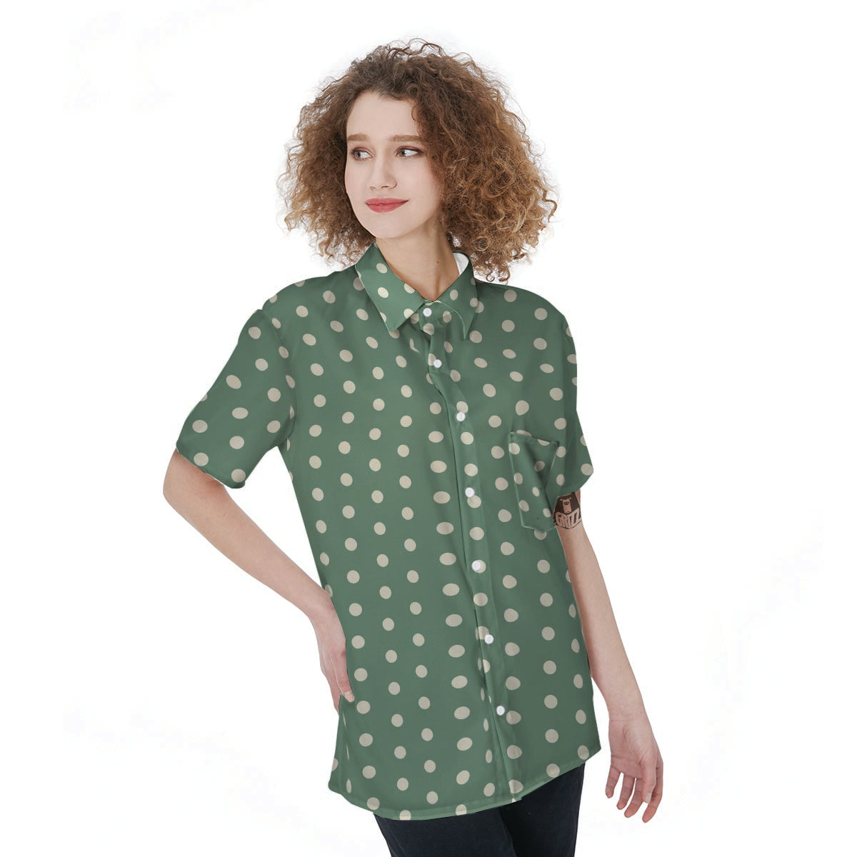 Green Sage Polka Dot Women's Short Sleeve Shirts-grizzshop