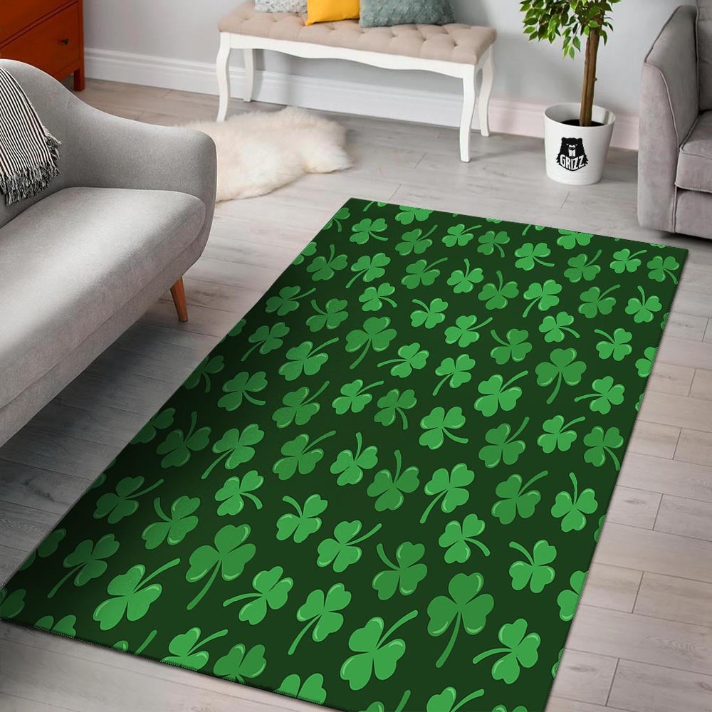 Green Shamrock St. Patrick's Day Print Pattern Floor Mat-grizzshop