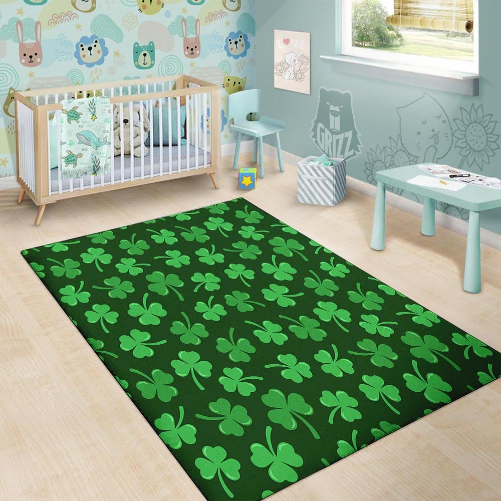 Green Shamrock St. Patrick's Day Print Pattern Floor Mat-grizzshop