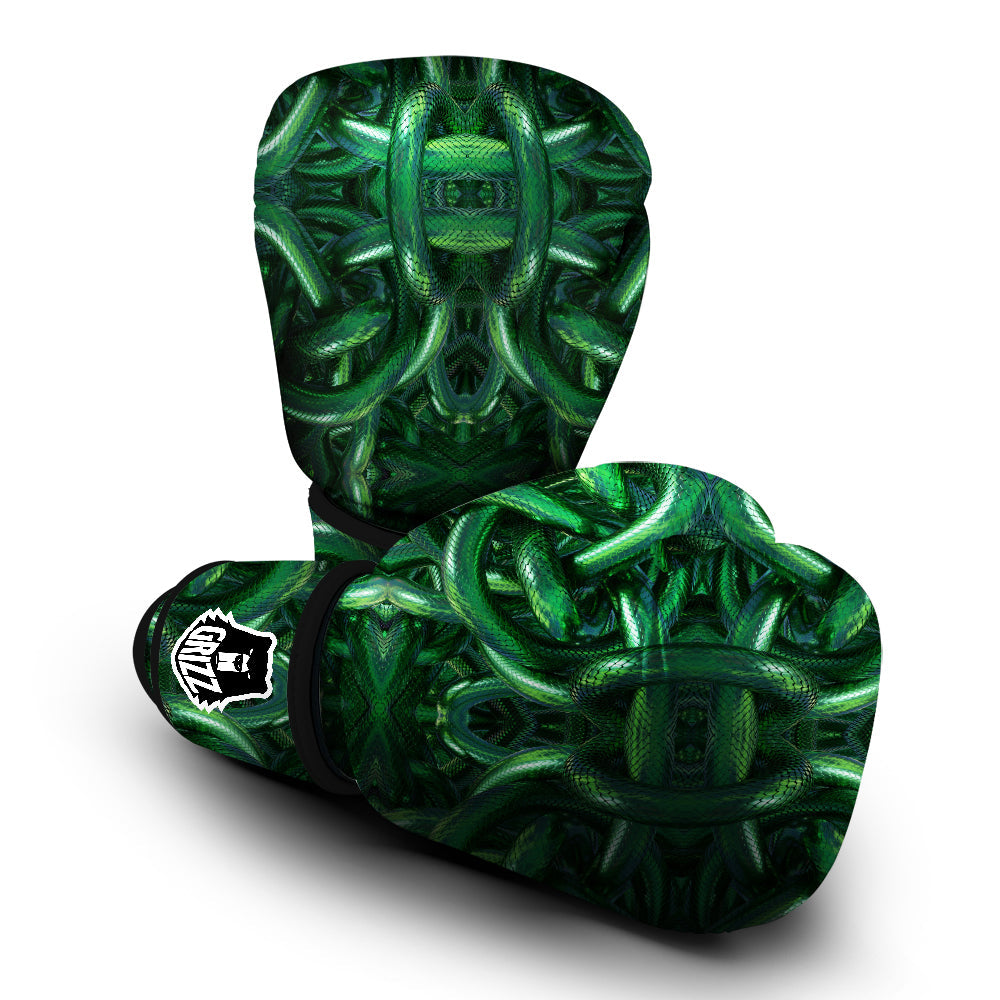 Green Snake 3D Print Pattern Boxing Gloves-grizzshop