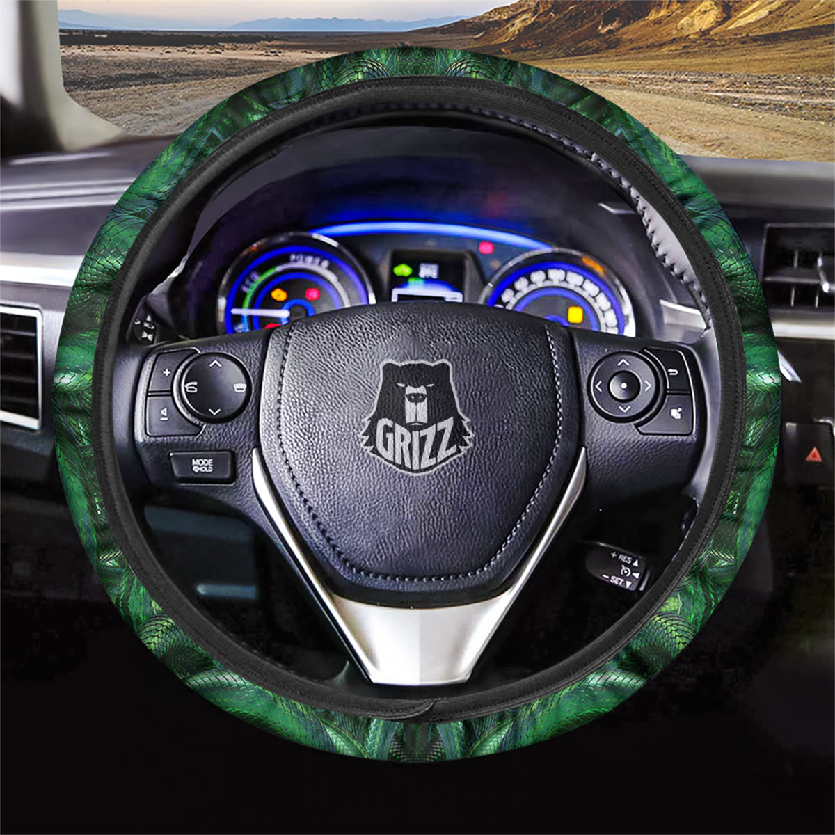 Green Snake 3D Print Pattern Car Steering Wheel Cover-grizzshop