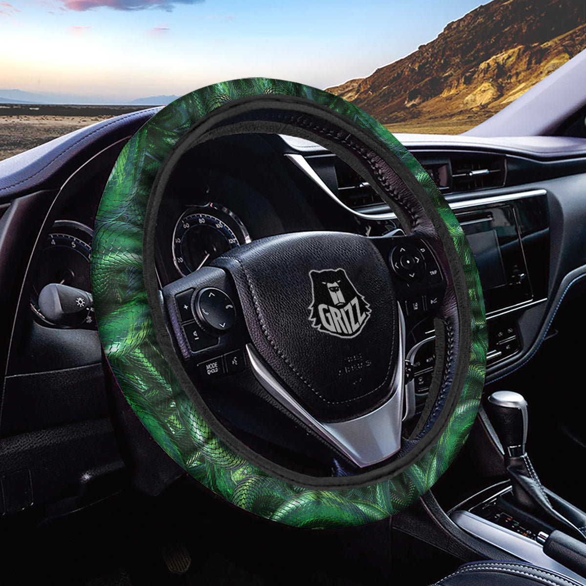 Green Snake 3D Print Pattern Car Steering Wheel Cover-grizzshop