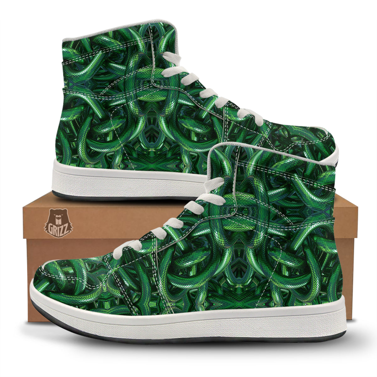 Green Snake 3D Print Pattern High Top Sneakers-grizzshop