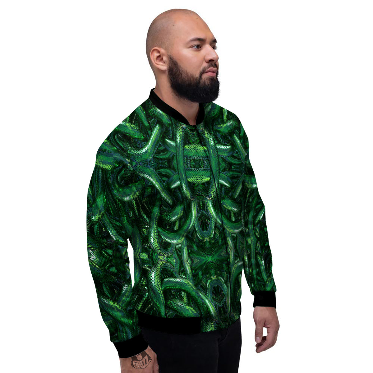 Green Snake 3D Print Pattern Men's Bomber Jacket-grizzshop