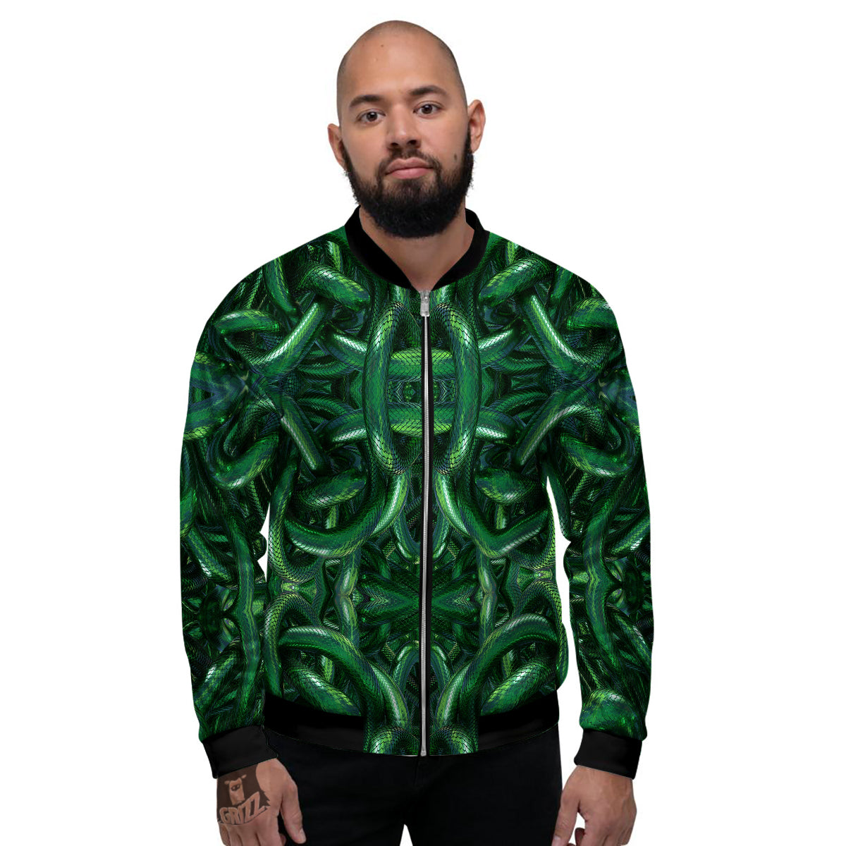 Green Snake 3D Print Pattern Men's Bomber Jacket-grizzshop