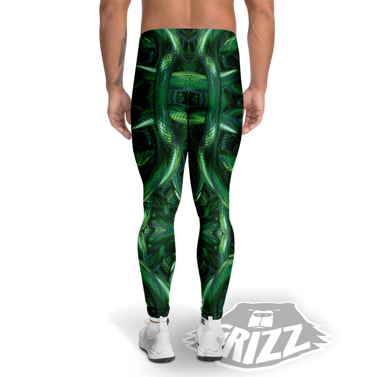 Green Snake 3D Print Pattern Men's Leggings-grizzshop