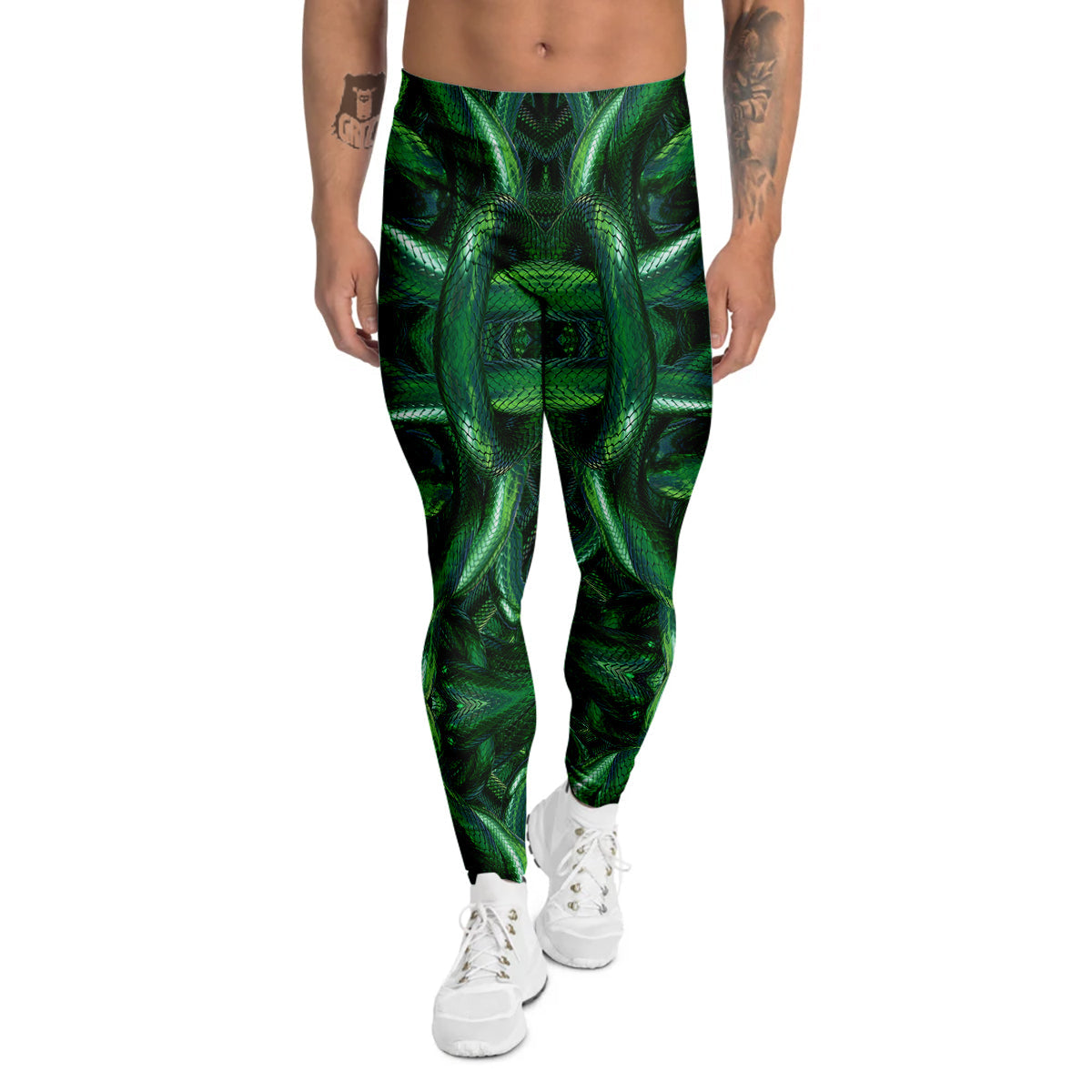 Green Snake 3D Print Pattern Men's Leggings-grizzshop