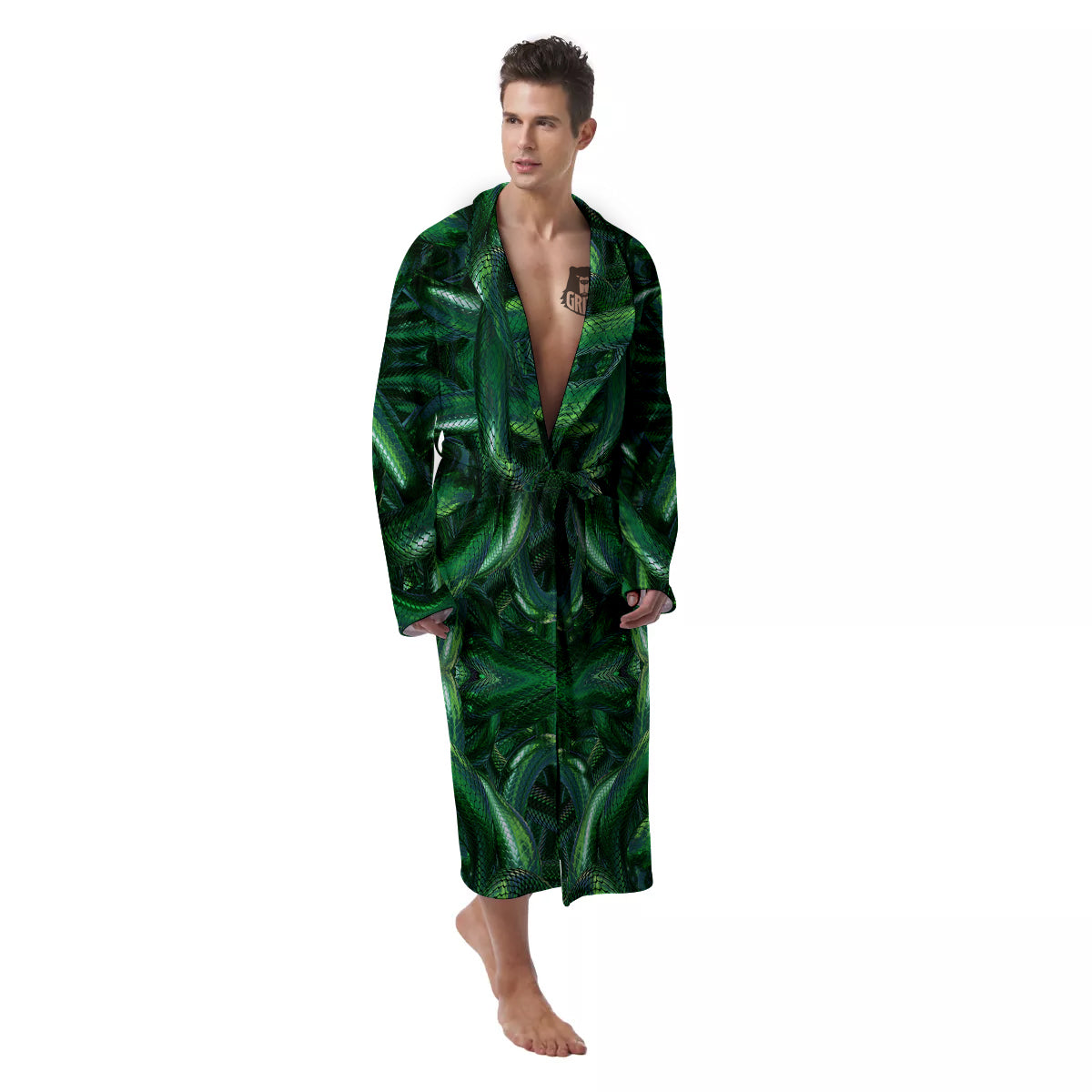 Green Snake 3D Print Pattern Men's Robe-grizzshop