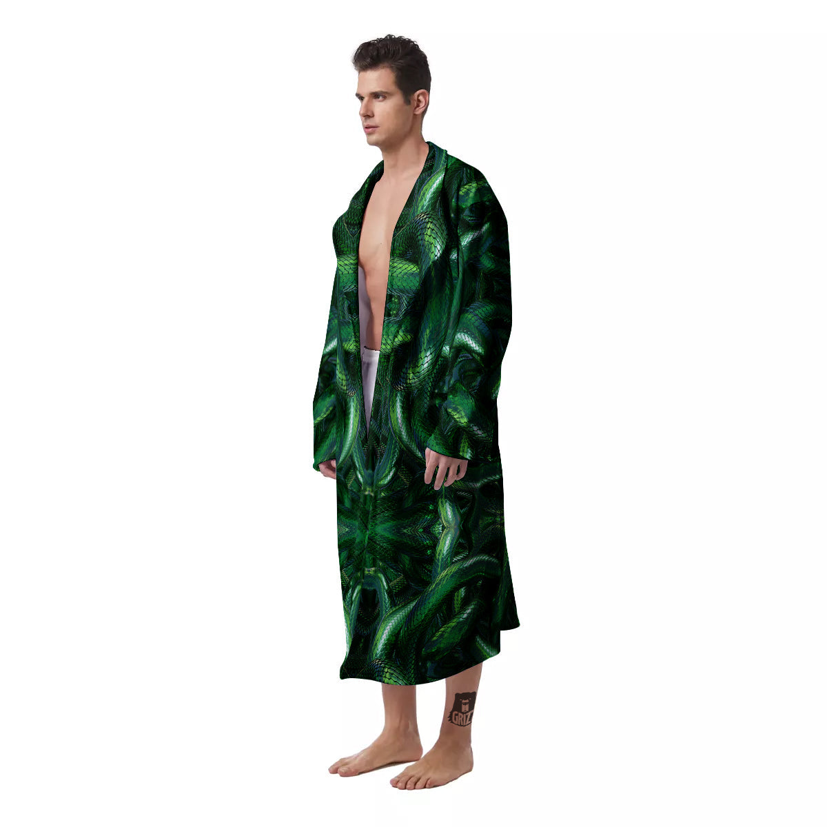 Green Snake 3D Print Pattern Men's Robe-grizzshop