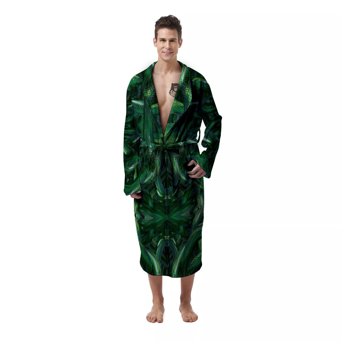 Green Snake 3D Print Pattern Men's Robe-grizzshop