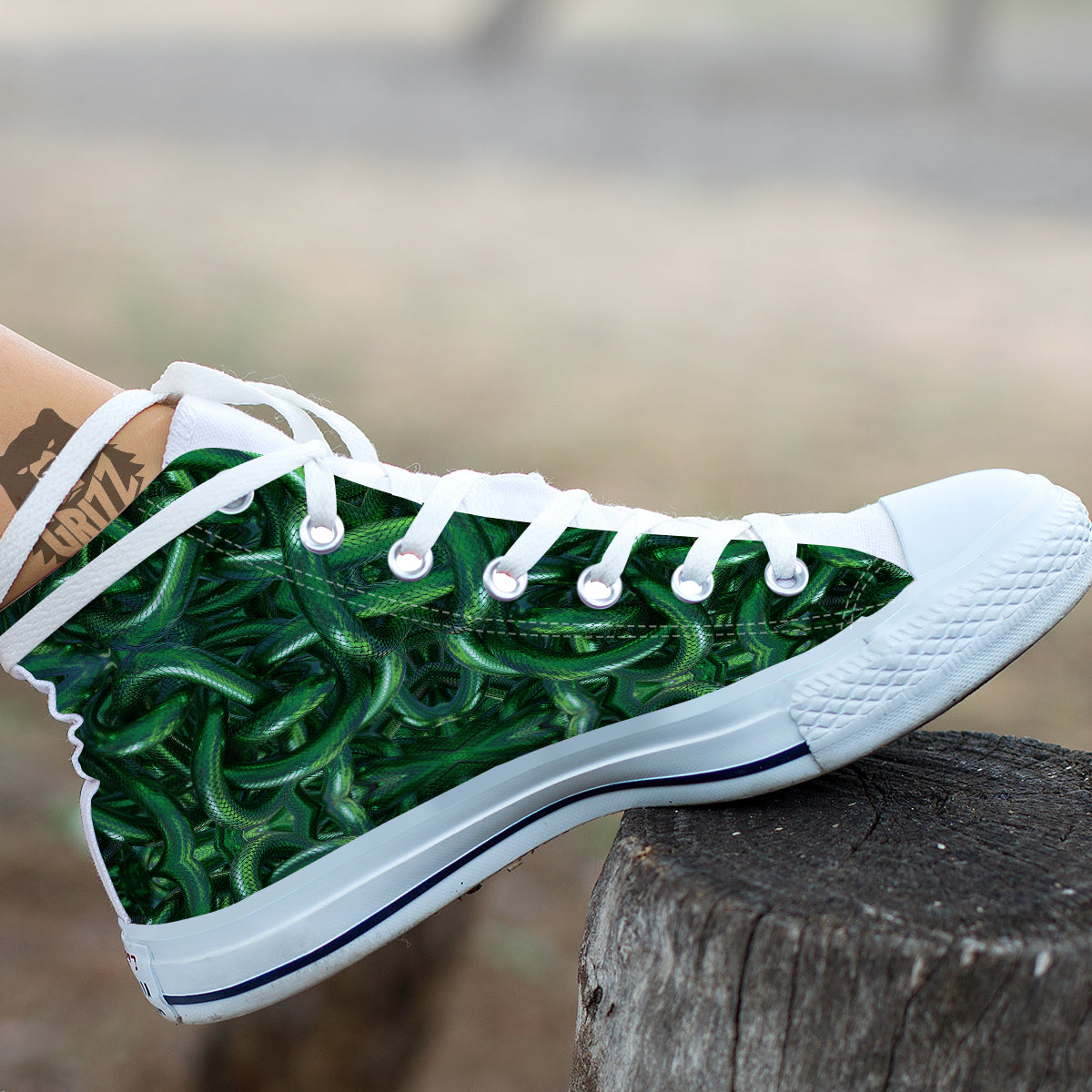 Green Snake 3D Print Pattern White High Top Shoes-grizzshop