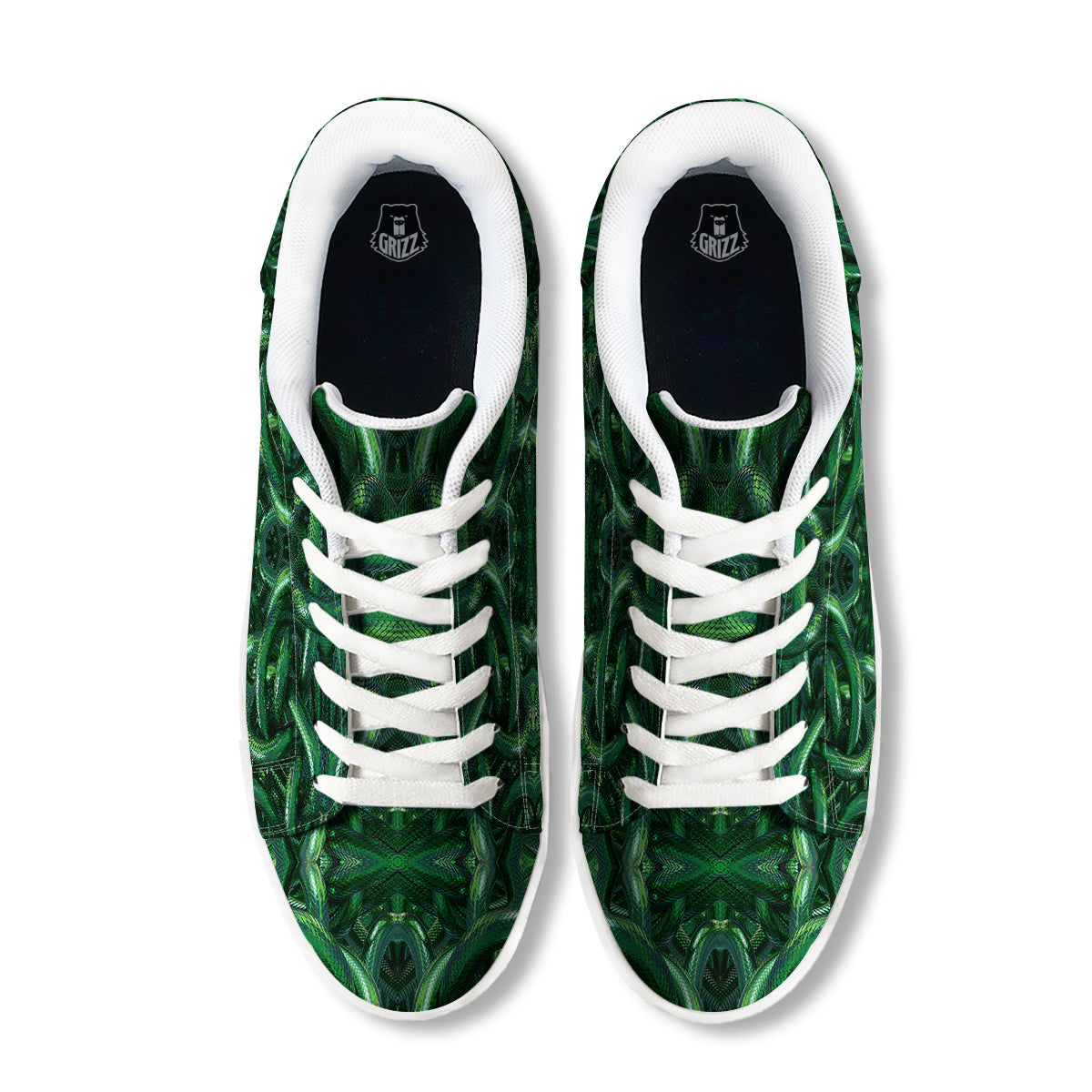 Green Snake 3D Print Pattern White Low Top Sneakers-grizzshop