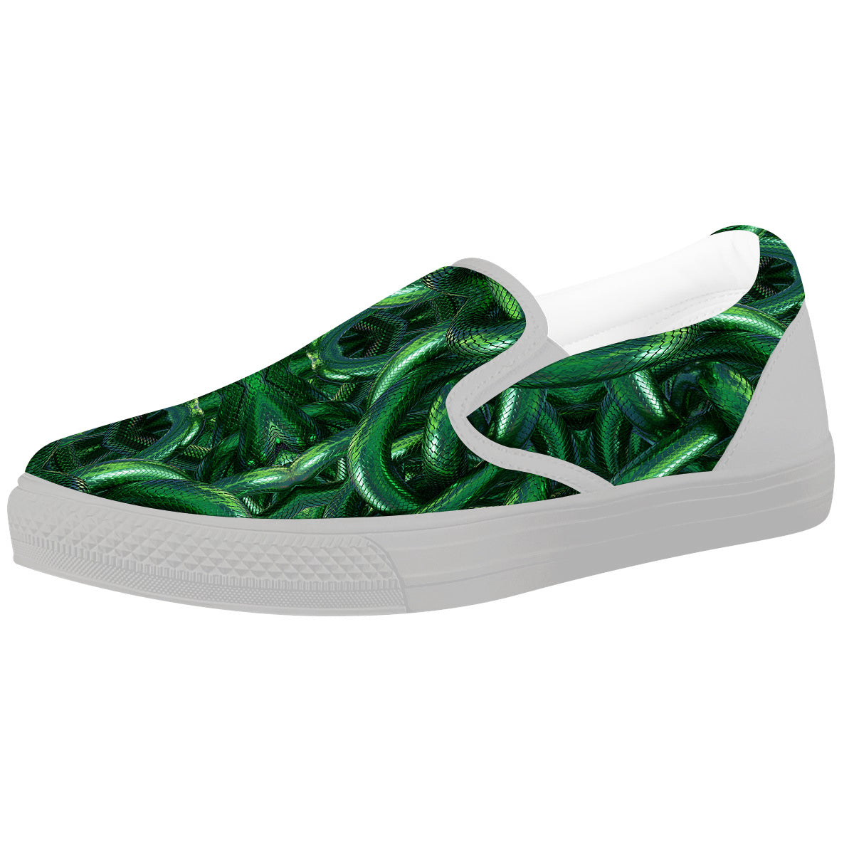 Green Snake 3D Print Pattern White Slip On Shoes-grizzshop