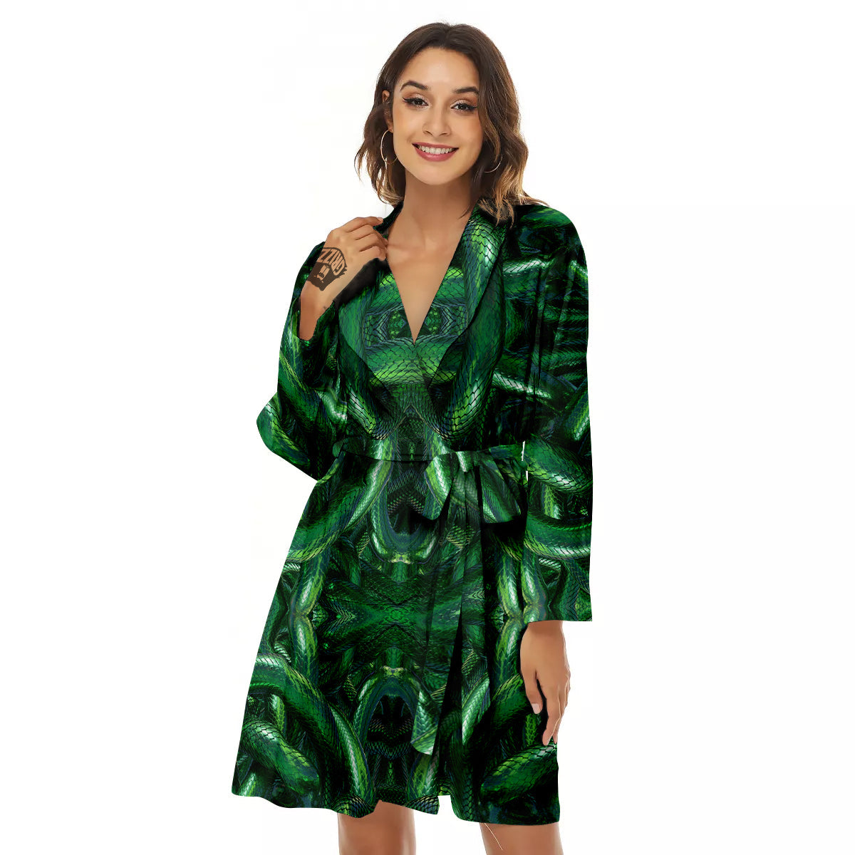Green Snake 3D Print Pattern Women's Robe-grizzshop