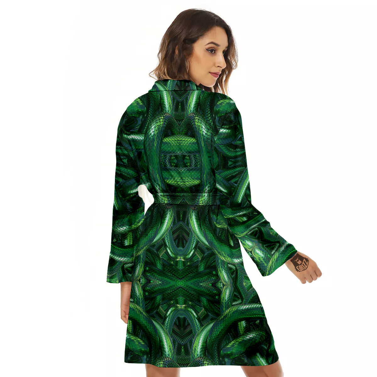 Green Snake 3D Print Pattern Women's Robe-grizzshop