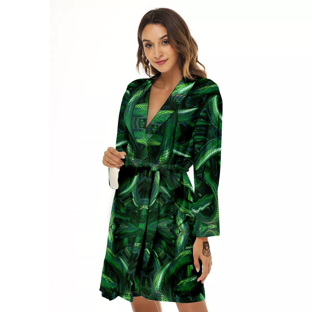 Green Snake 3D Print Pattern Women's Robe-grizzshop