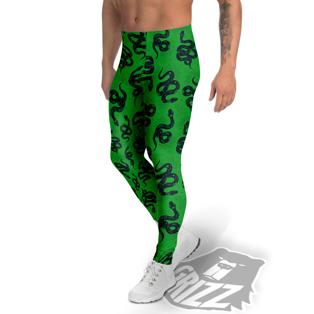 Green Snake Magic Eye Print Pattern Men's Leggings-grizzshop