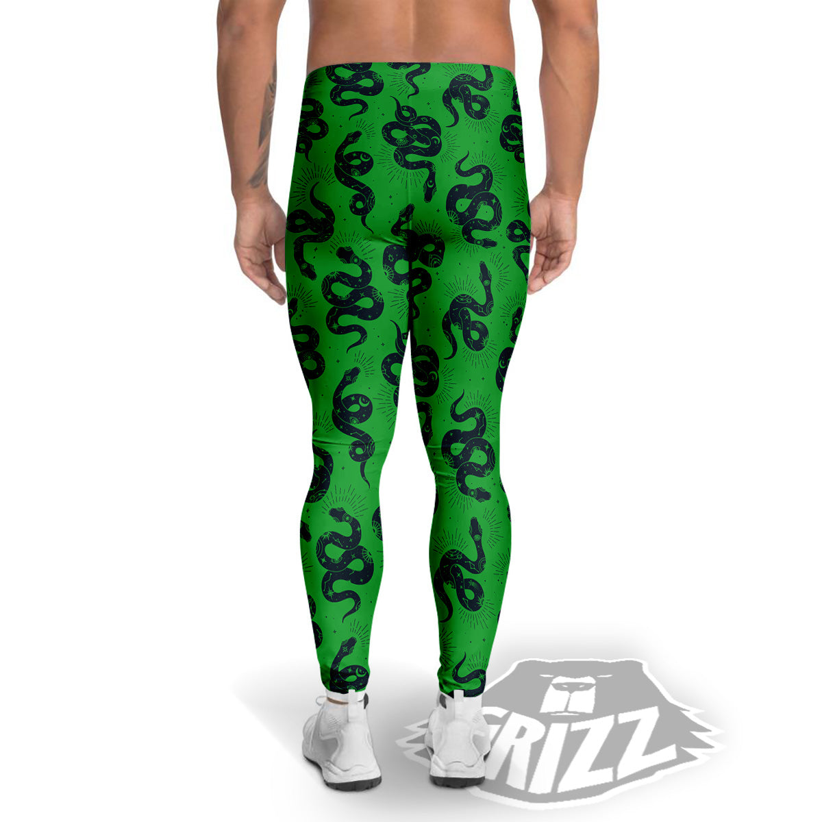 Green Snake Magic Eye Print Pattern Men's Leggings-grizzshop