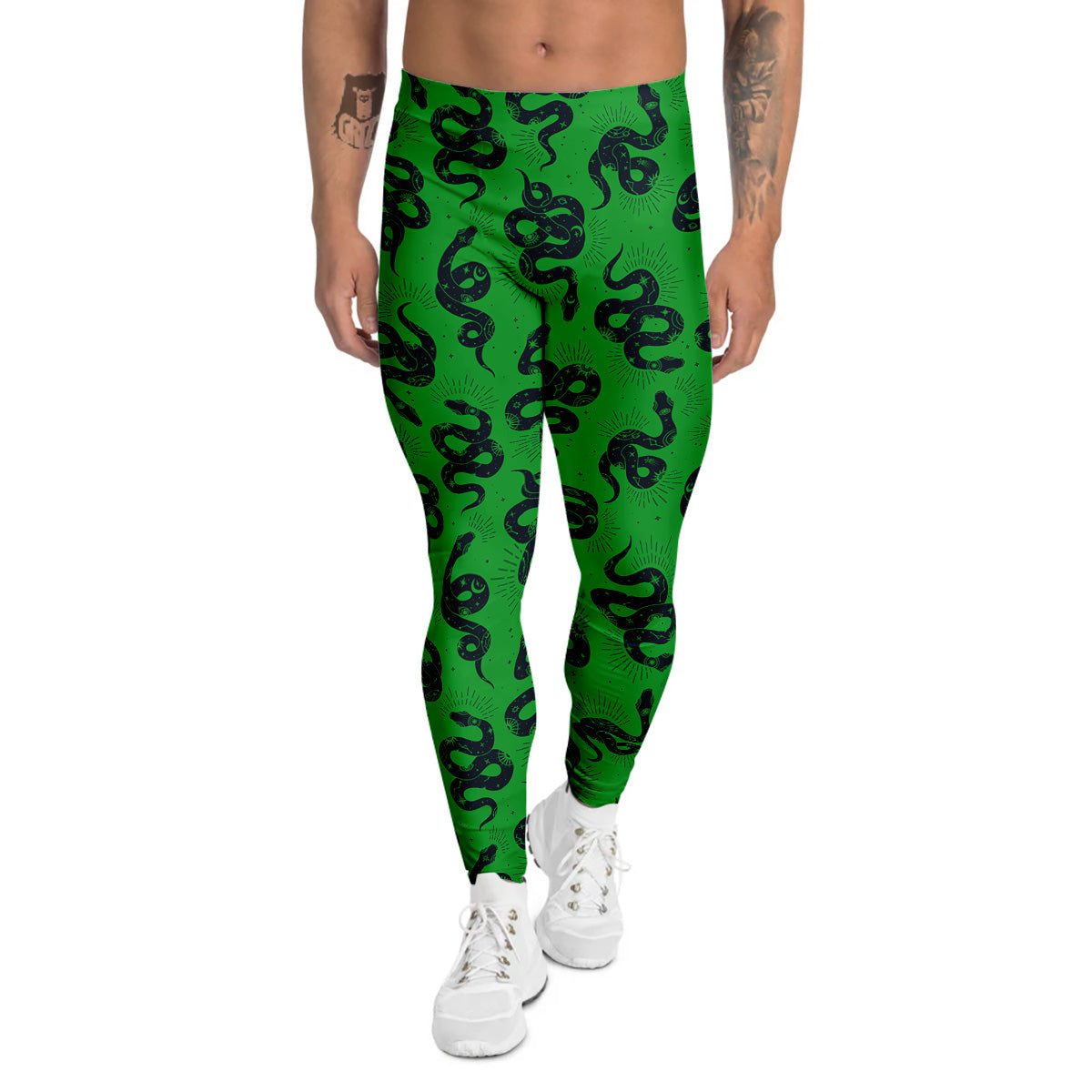 Green Snake Magic Eye Print Pattern Men's Leggings-grizzshop