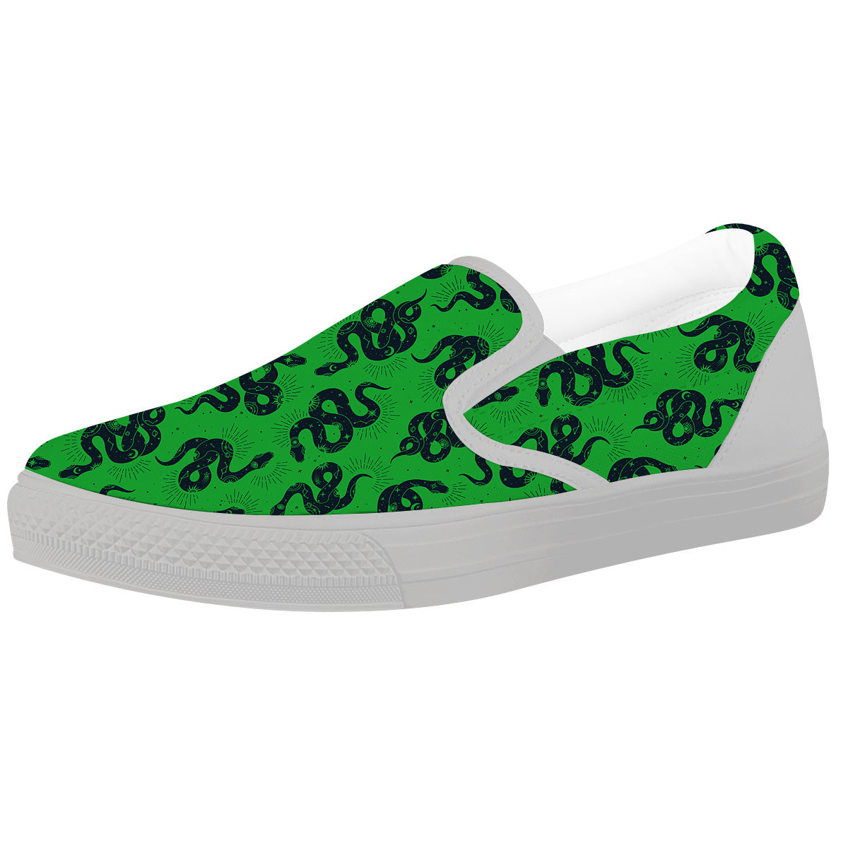 Green Snake Magic Eye Print Pattern White Slip On Shoes-grizzshop