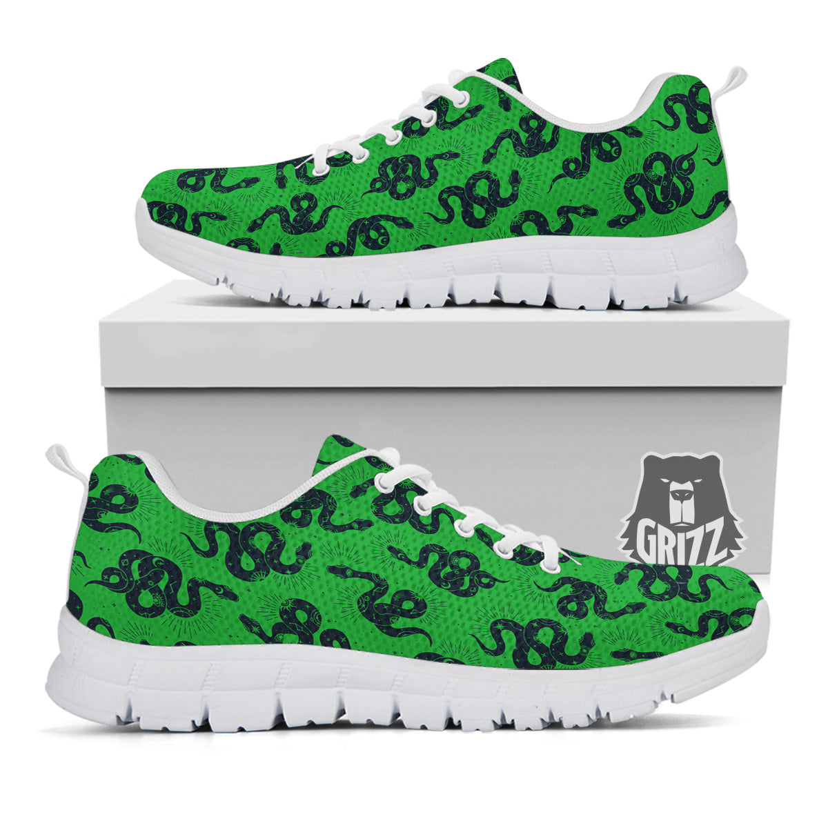Green Snake Magic Eye Print Pattern White Sneaker-grizzshop
