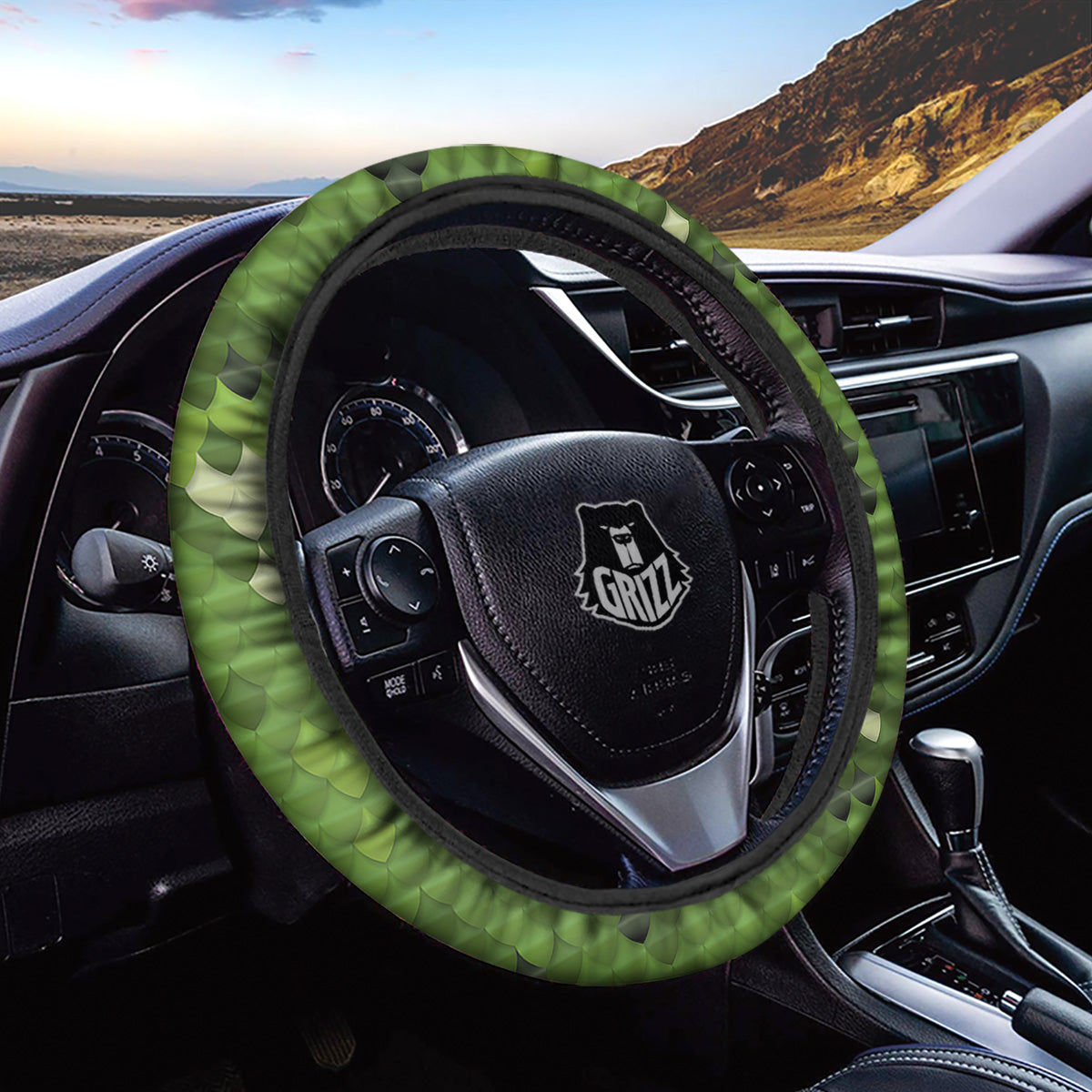 Green Snake Skin Cartoon Print Pattern Car Steering Wheel Cover-grizzshop