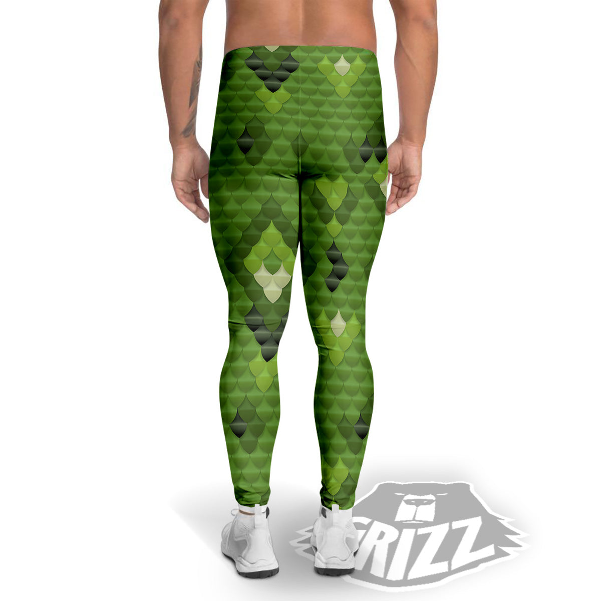 Green Snake Skin Cartoon Print Pattern Men's Leggings-grizzshop