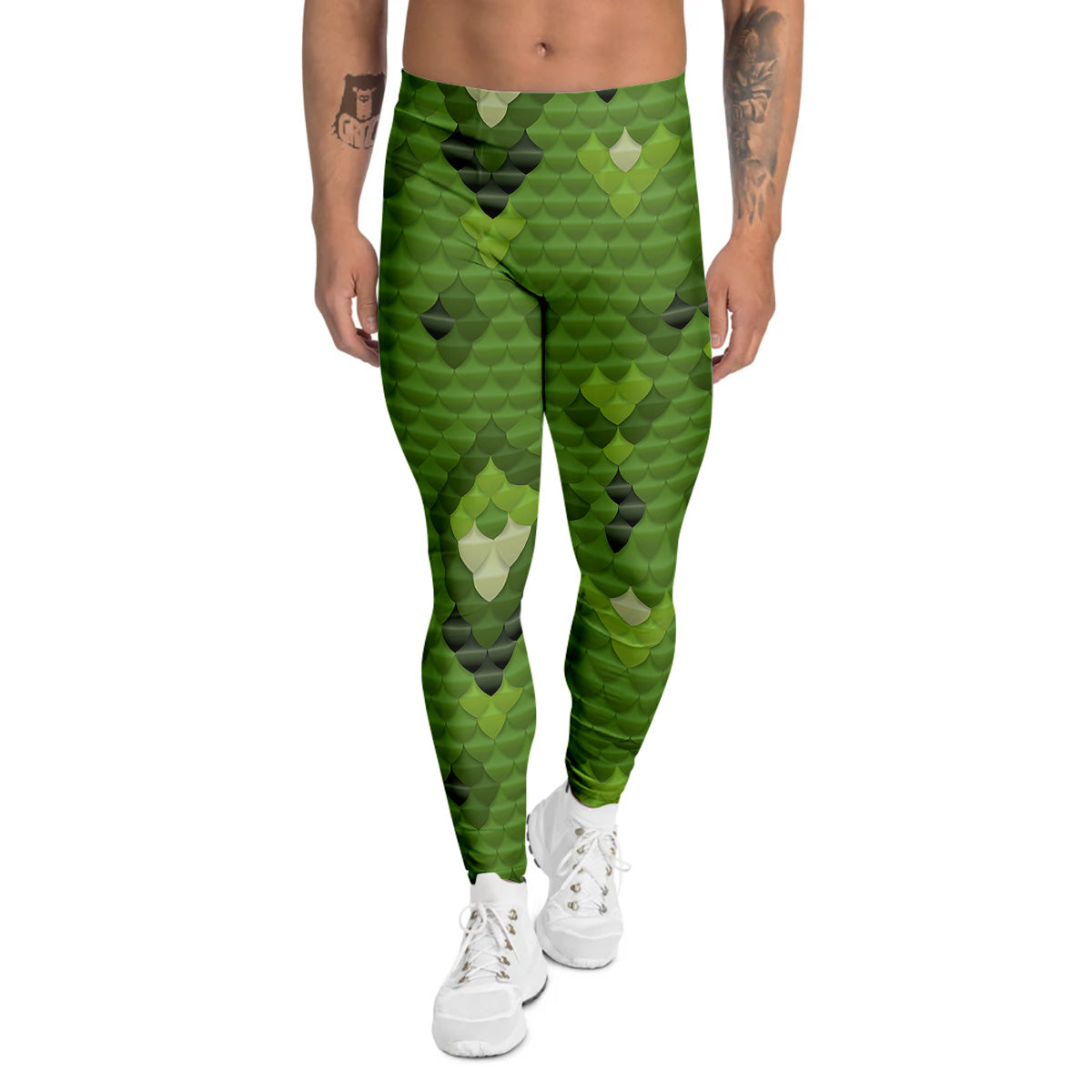 Green Snake Skin Cartoon Print Pattern Men's Leggings-grizzshop