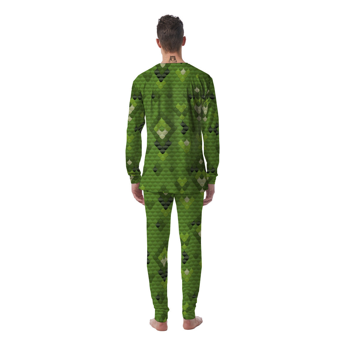 Green Snake Skin Cartoon Print Pattern Men's Pajamas-grizzshop