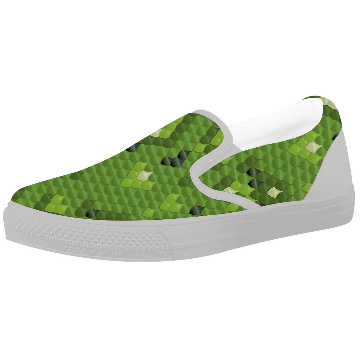 Green Snake Skin Cartoon Print Pattern White Slip On Shoes-grizzshop