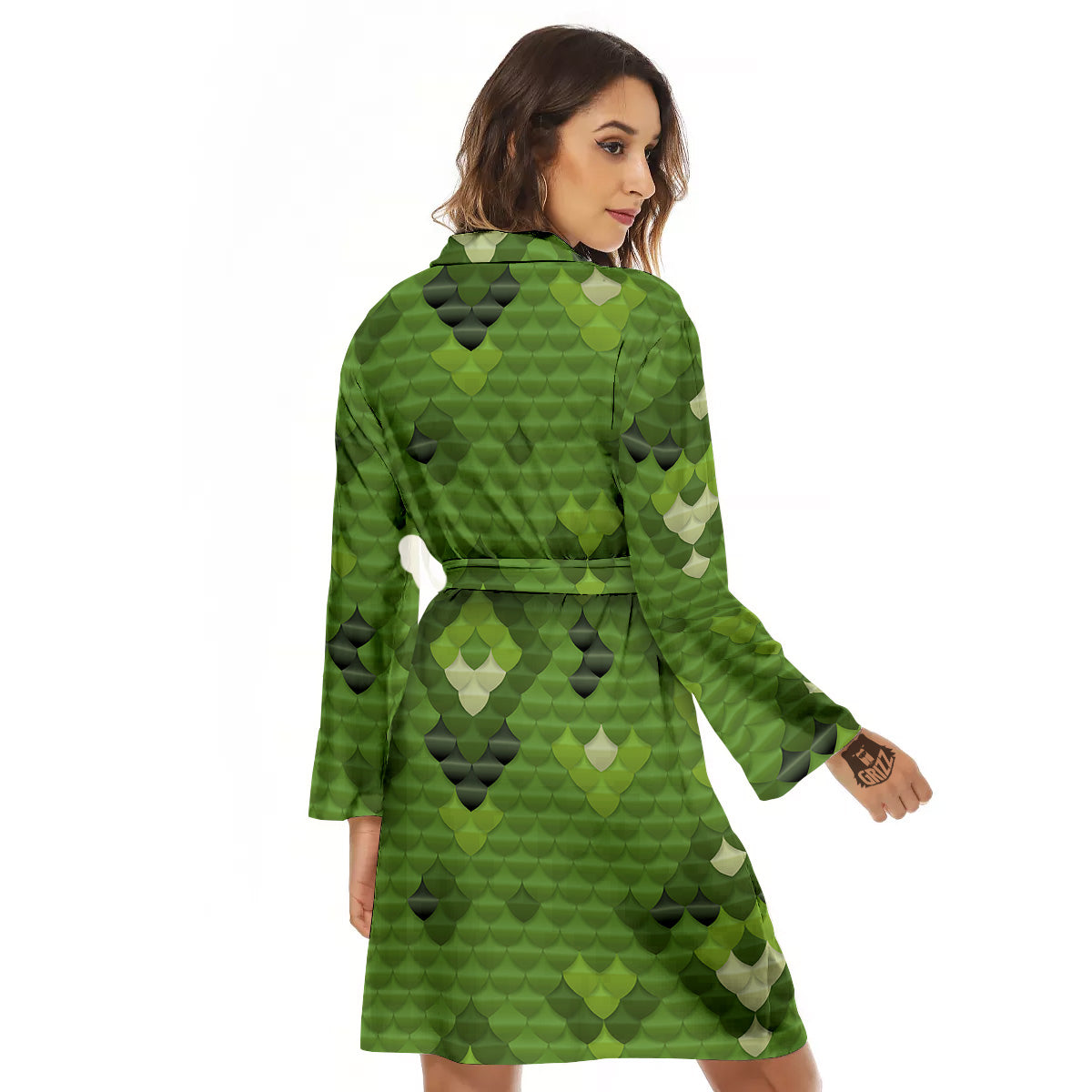 Green Snake Skin Cartoon Print Pattern Women's Robe-grizzshop