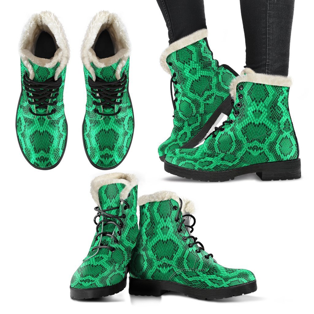 Green Snakeskin Python Skin Pattern Print Comfy Winter Boots-grizzshop