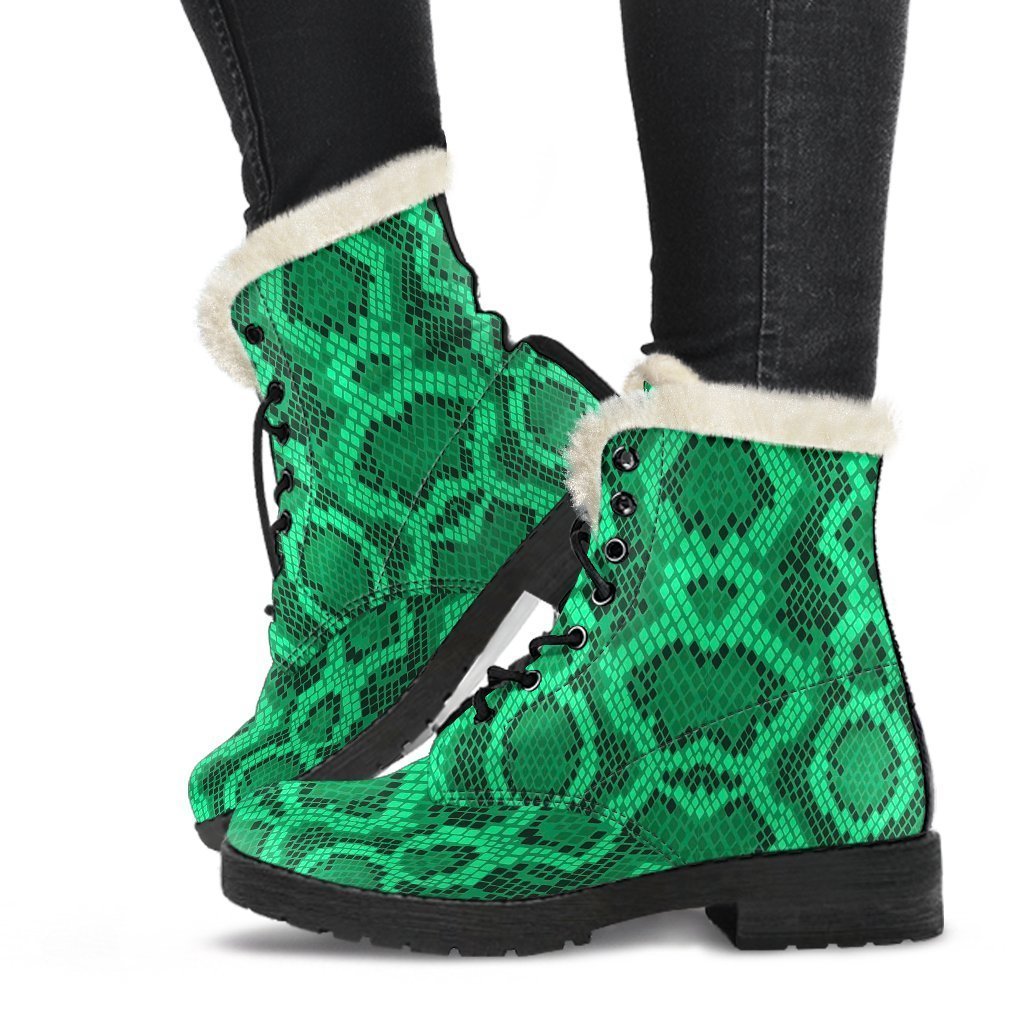 Green Snakeskin Python Skin Pattern Print Comfy Winter Boots-grizzshop