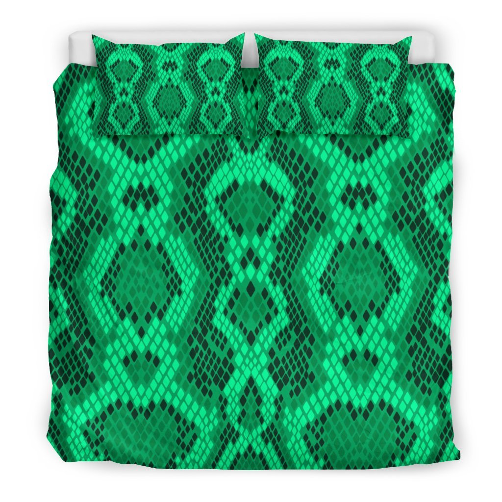 Green Snakeskin Python Skin Pattern Print Duvet Cover Bedding Set-grizzshop