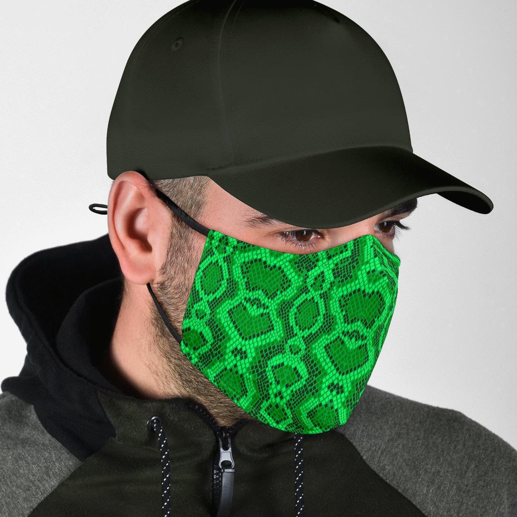 Green Snakeskin Python Skin Pattern Print Face Mask-grizzshop