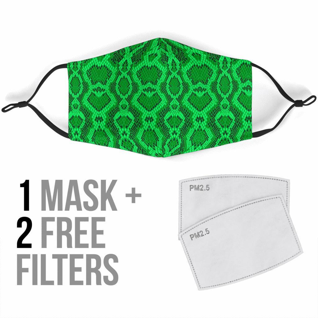 Green Snakeskin Python Skin Pattern Print Face Mask-grizzshop