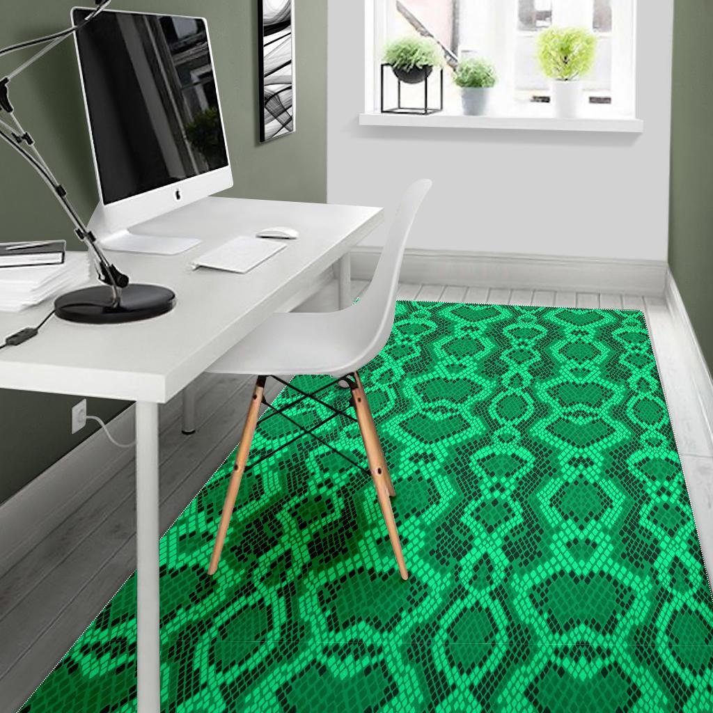 Green Snakeskin Python Skin Pattern Print Floor Mat-grizzshop